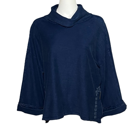 Sundance Indigo Days Oversized Cowl Neck Sweatshirt Size Small Embroidered Blue - Picture 1 of 5
